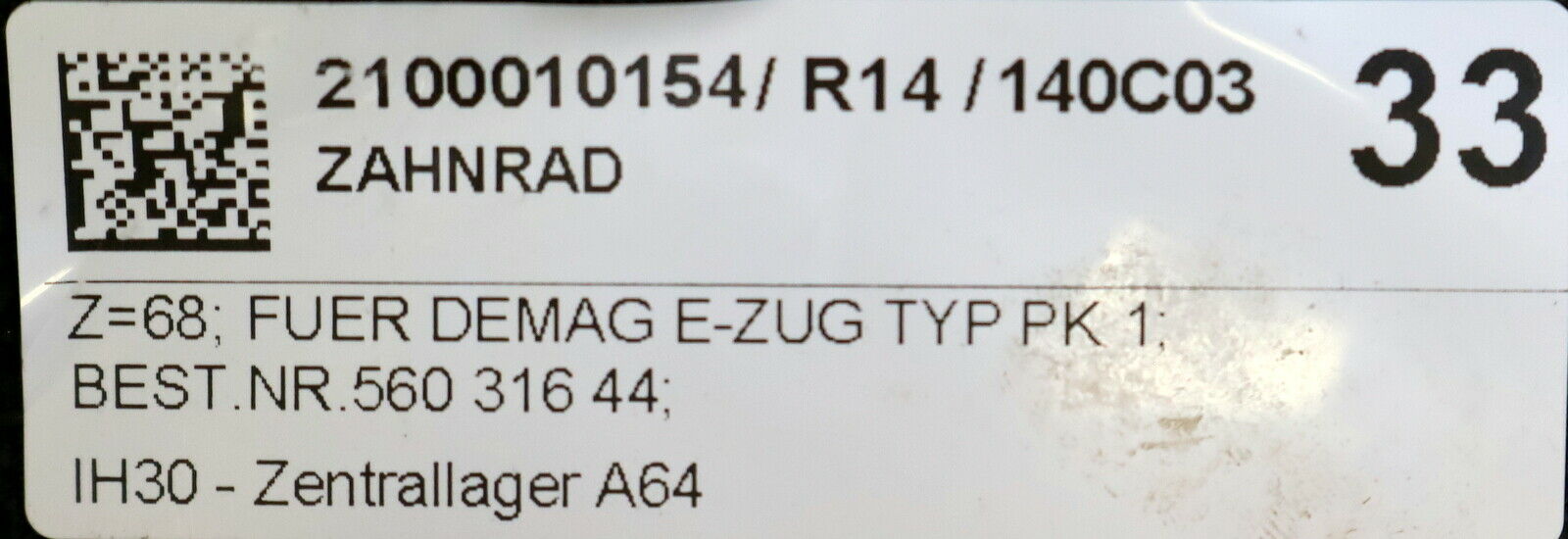 DEMAG Zahnrad mit Z=68 Breite 16,9mm Art.Nr. 56031644 für DEMAG E-Zug PK1
