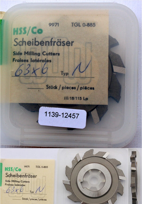 Scheibenfräser DIN 885 Form A - Typ N Ø63js16 x 6k11 x Ø22H7 - 12 Zähne