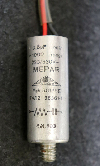 MEPAR Kondensator 891.603 mit Anschlussgewinde M8 0,5µF noir +100Ohm rouge