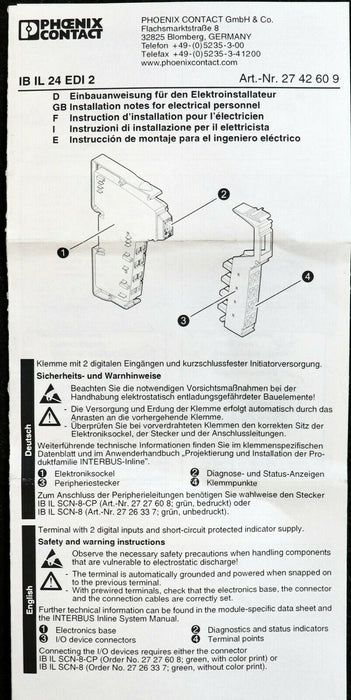 PHOENIX CONTACT Inline-Klemme IB IL 24 EDI 2 Art. Nr. 2742609 HW/FW 00/-