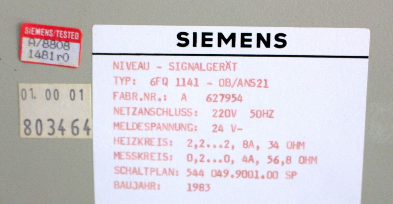 SIEMENS Niveau-Signalgerät ANS21 Typ 6FQ1141-0B - 220V/50Hz