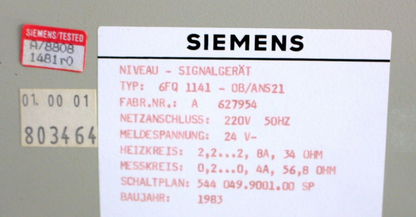 SIEMENS Niveau-Signalgerät ANS21 Typ 6FQ1141-0B  - 220V/50Hz