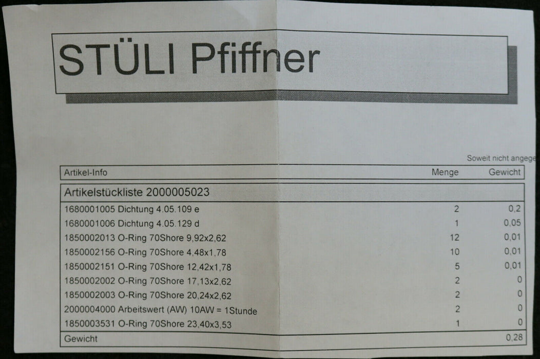 PFIFFNER Dichtsatz Rundtischventil D4.05.005-1/3 Best.Nr. 2000005023 unbenutzt