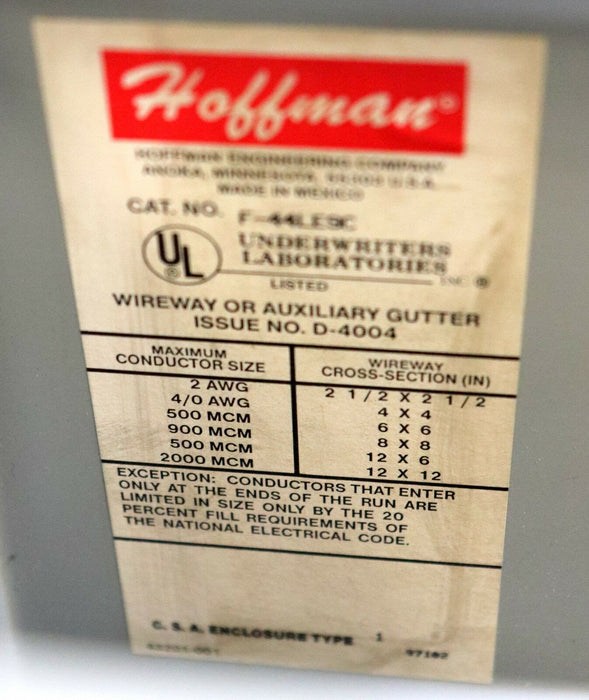 HOFFMAN Wireway, steel 90° Elbow Cat. No.F-44LE9C Type 12 Lay-In Outside opening