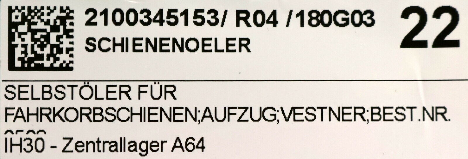 VESTNER AUFZUG Selbstöler für Fahrkorbschienen Art.Nr. 05020510 unbenutzt