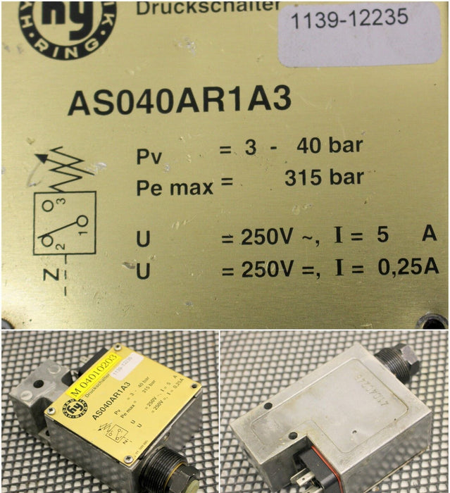 HYDRAULIKRING Druckschalter AS040AR1A3 - pc=3-40bar - pemax=315bar - U=250V