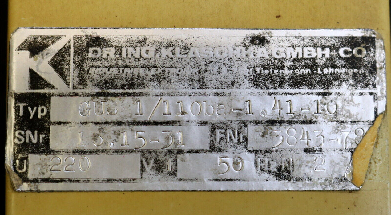 KLASCHKA Spannungsregler GUS 1/110ba-1.41-10 Regelbereich 0,5-10V Nr. 16.15-31