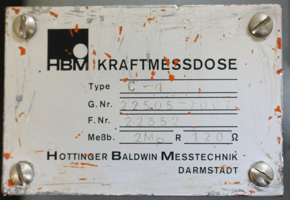 HBM Kraftmessdose C-1 Messbereich 2MP = 2t Widerstand 120 Ohm - gebraucht -