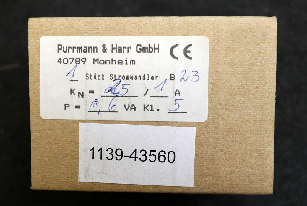 PURRMANN & HERR Stromwandler Typ B23 96-028709 0,8/3kV Ratio 25/1A 0,6VA