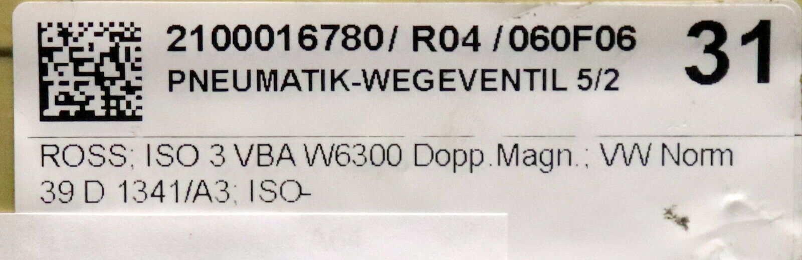 ROSS 5/2-Wegeventil Pneumatik W6300 nach VW Norm 39 D1341/A3 ISO 3 VBA