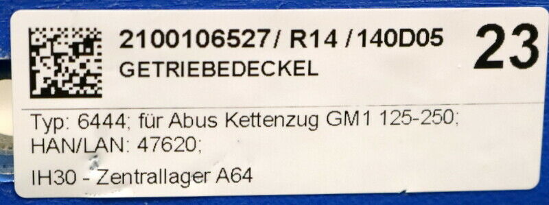 ABUS Getriebedeckel Nr. 6444 Best.Nr. 47620 Alu. für ABUS Kettenzug GM1 125-250
