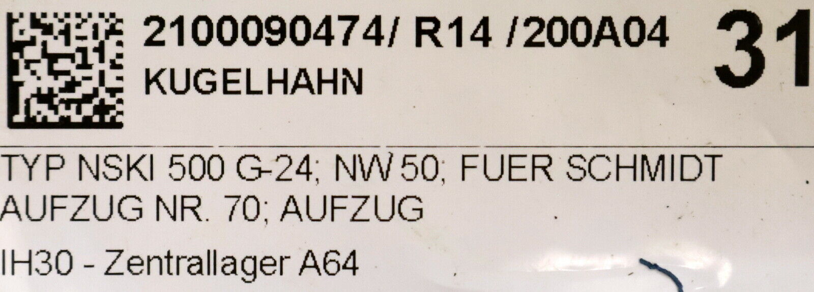 RUDOLF VON SCHEVEN Kugelhahn 2" für SCHMIDT AUFZUG NSKI 500G NW50 ND40