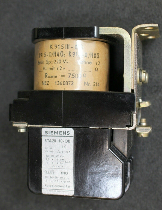 SIEMENS Luftschütz air-break contactor 3TA2010-0BM Us=220VDC 1S 1NO 1F 4kW