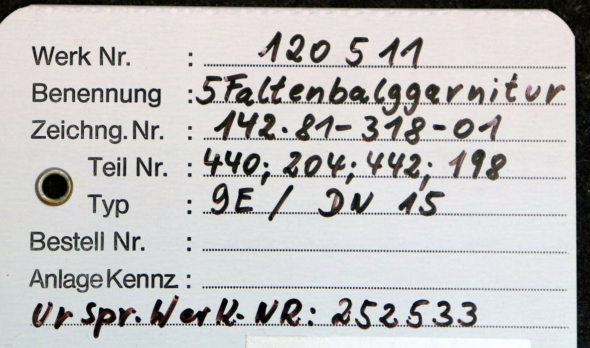 VAG Faltenbalggarnitur komplett 120511 für Reaktor Durchgangsventil 9E DN15