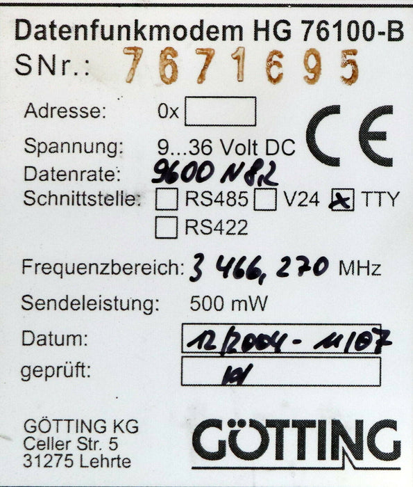 GÖTTING Daten-Funkmodem HG761-B Spannung 9-36VDC Schnittstelle TTY - 466,27MHz