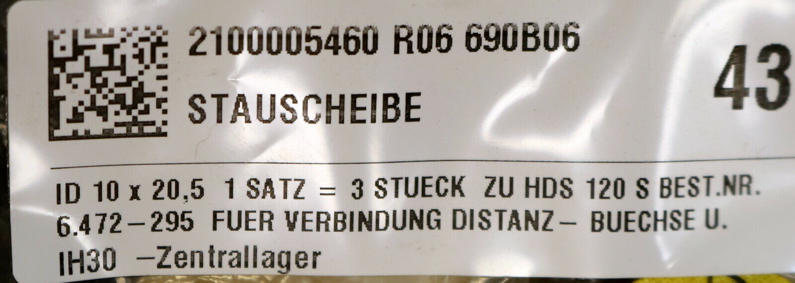 KÄRCHER 3 Stück Stauscheibe 6.472-295.0 für HDS 120 S - unbenutzt
