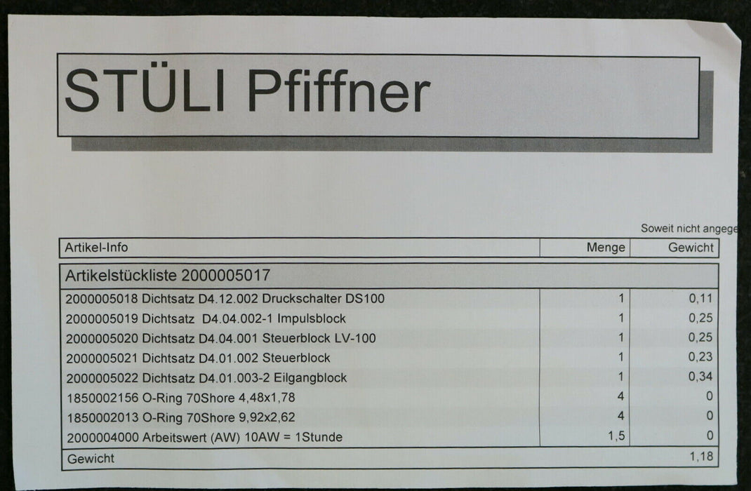 PFIFFNER Dichtsatz Ladeventil D4.04.003-1 Best.Nr. 2000005017 unbenutzt in OVP