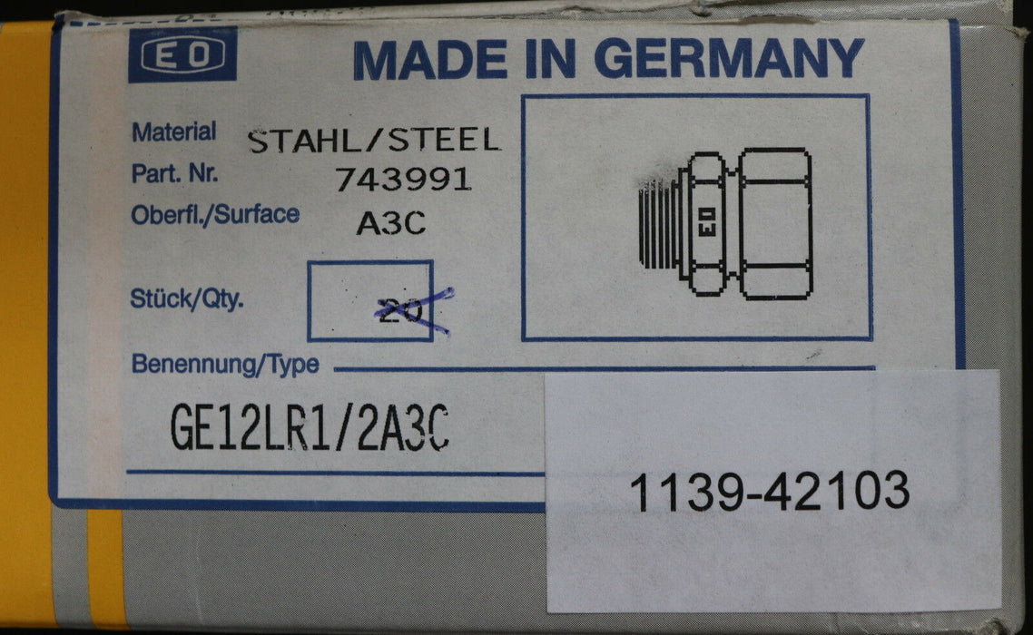 ERMETO 6 Stück gerader Einschraubstutzen GE12LR1/2 Stahl A3C verzinkt