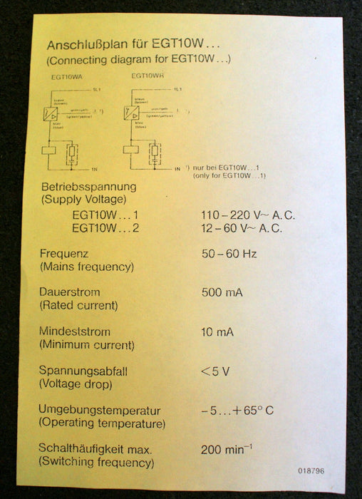 EUCHNER Einbaugrenztaster EGT10WA2-2000C832 12-60VAC - 500mA