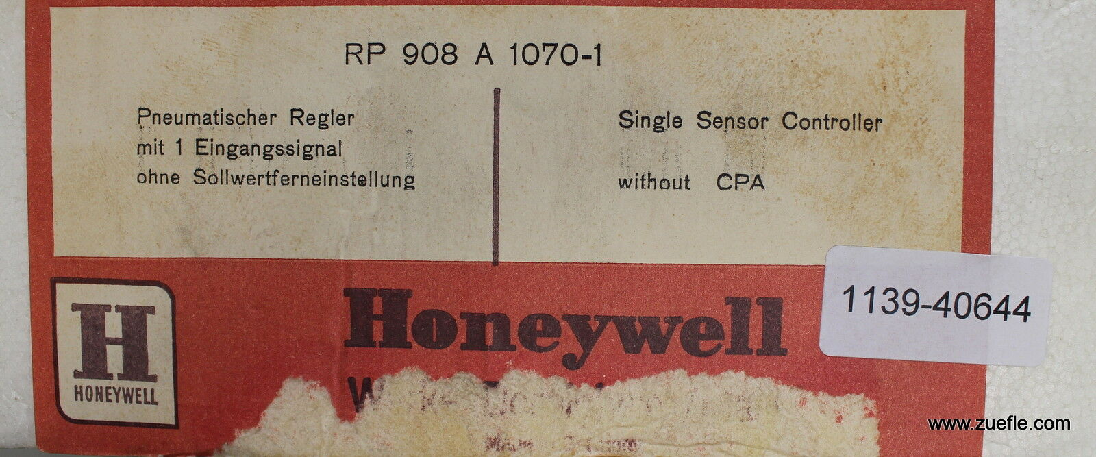 HONEYWELL Pneumatischer Regler single sensor controller without CPA RP 908 A 107
