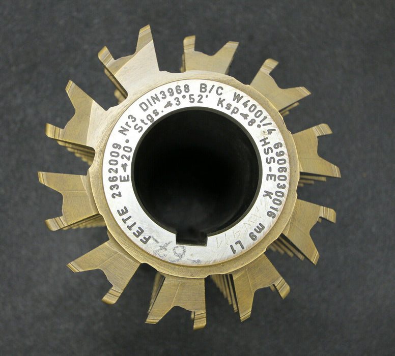 FETTE Räumzahnwälzfräser gear hob m= 9mm 20° EGW Ø160x240xØ60mm mit LKN 1gg Li