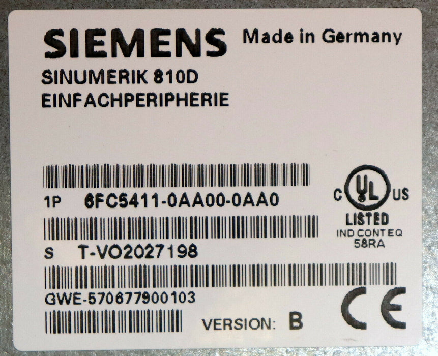 SIEMENS SINUMERIK 810D Einfachperipherie 6FC5411-0AA00-0AA00 Version B