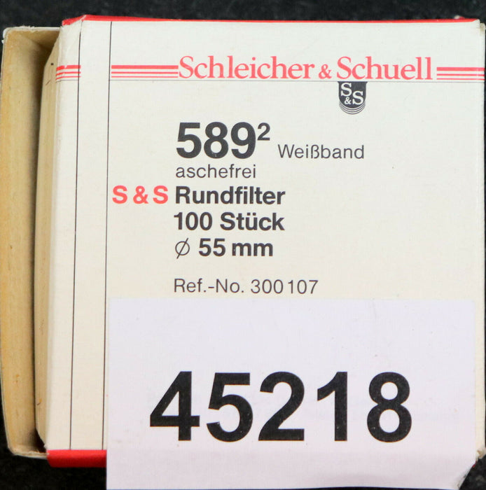 SCHLEICHER & SCHUELL 100Stk Rundfilter 589/2 Weißband aschefrei Ø 55m Nr. 300107