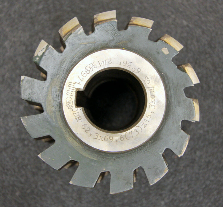 PWS Keilwellenwälzfräser spline hob 6 Keile 62,3x69,6x16,3 mit Höcker 1gg. Re