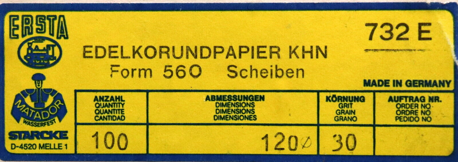 STARKE ERSTA 100 Schleifscheiben Edelkorundpapier KHN Typ 732 E Form 560 Ø120mm