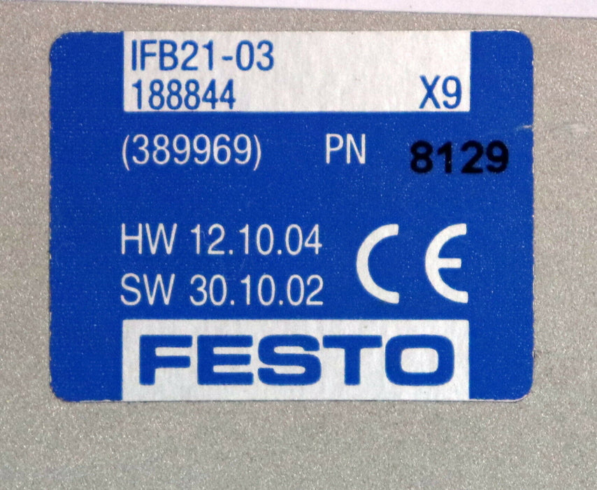 FESTO Busmodul Busknoten Eingangsmodul IFB21-03 Art.Nr. 188844  X9 2A Sicherung