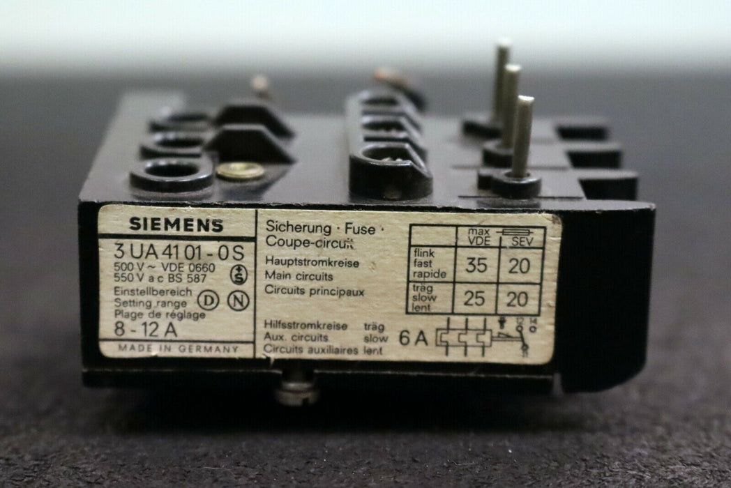 SIEMENS Überlastrelais 3UA4101-0S Einstellbereich 8-12A unbenutzt