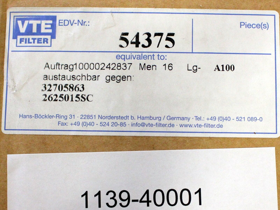 VTE FILTER Rundfilterpatrone EDV-Nr. 54375 Men 16 Lg-A100 - unbenutzt