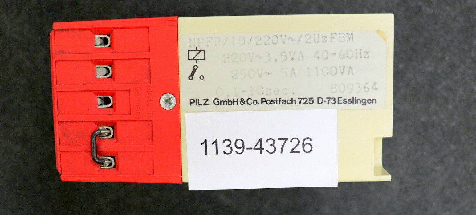 PILZ Relais NPFR/10/220V~/2UzFBM 220VAC 40-60Hz 3,5VA 250VAC 5A 110VA 0,1-10sec.