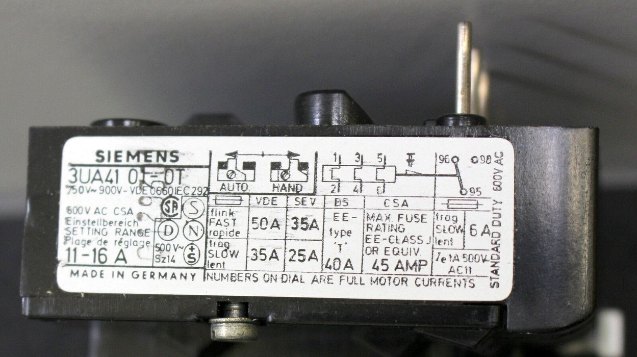 SIEMENS Thermisch verz. Überlastrelais 3UA4101-0T mit Phasenausfallschutz 11-16A
