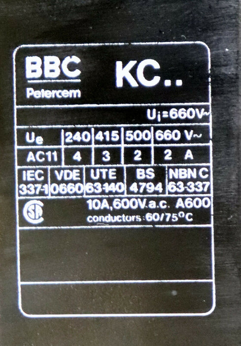 ABB BBC PETERCEM Hilfsschütz KC44E Spule 220VDC FP H142 3001 R0445 4A 240V AC11