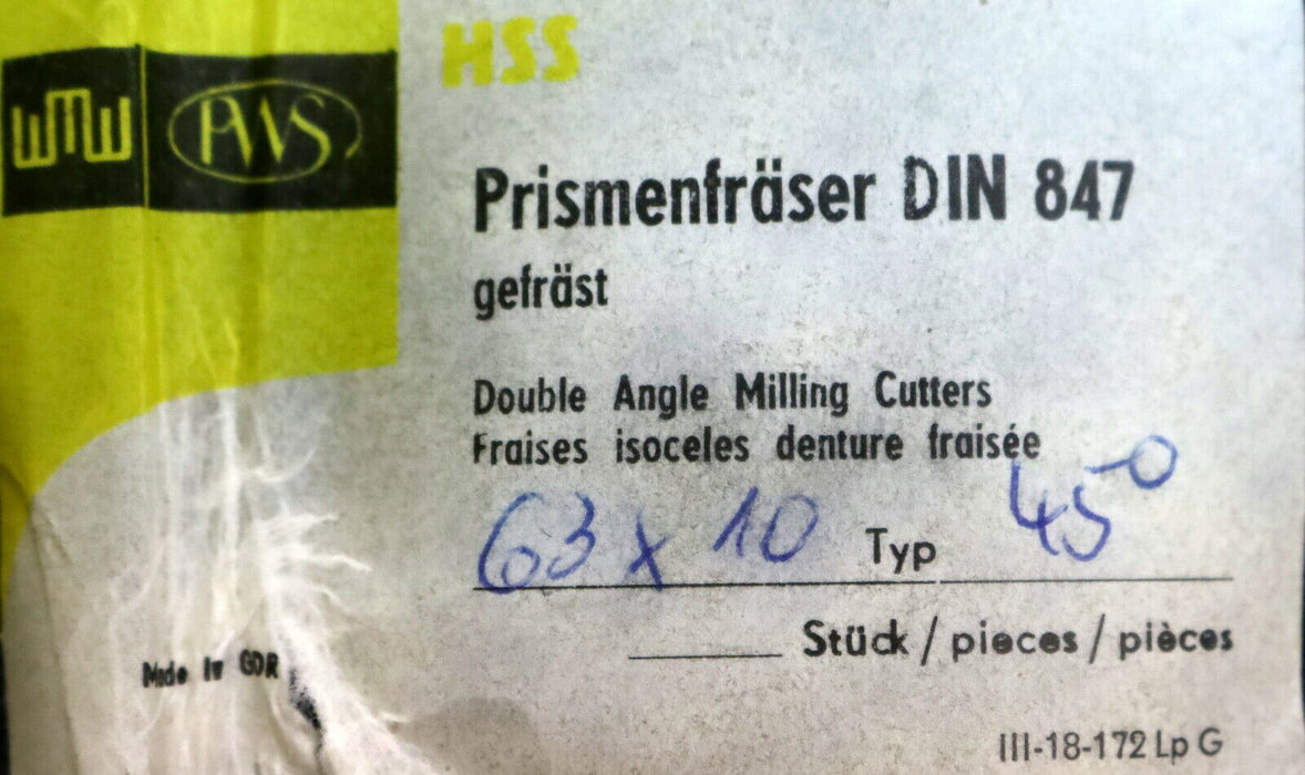 PWS Prismenfräser 45° Abmessungen Ø63 x 10 x Ø22mm 24 Zähne - Nr. 187510