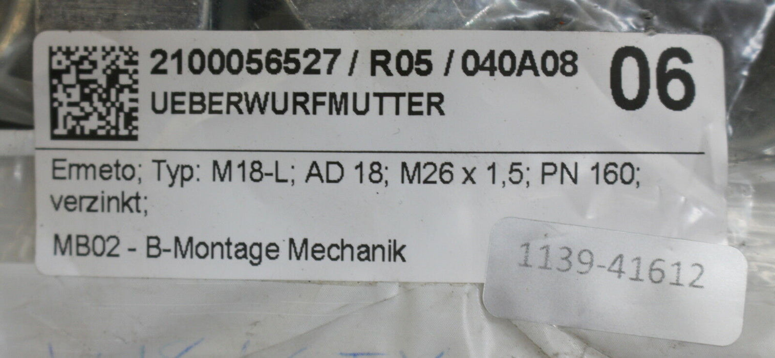 EMETO 10 Stück Überwurfmutter M18-LCFX M26x1,5 PN160 verzinkt AD18 - 10 Stück