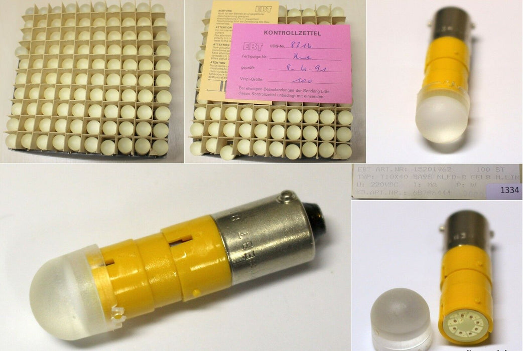 EBT Multi-LED 8-fach GELB - mit Linse - 220VDC-T10x40-BA9S-Art.Nr.15201962 - 10 Stk