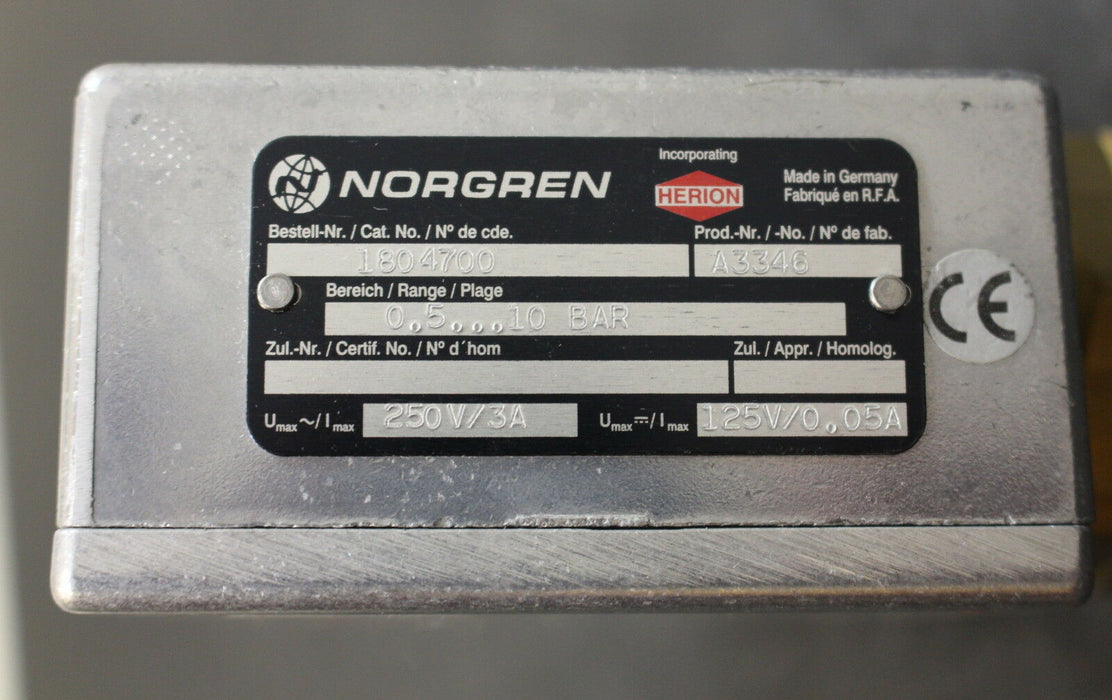 NORGREN Druckschalter pressure switch 1804700 0,5-10bar - 250VAC - 3A - 125VDC