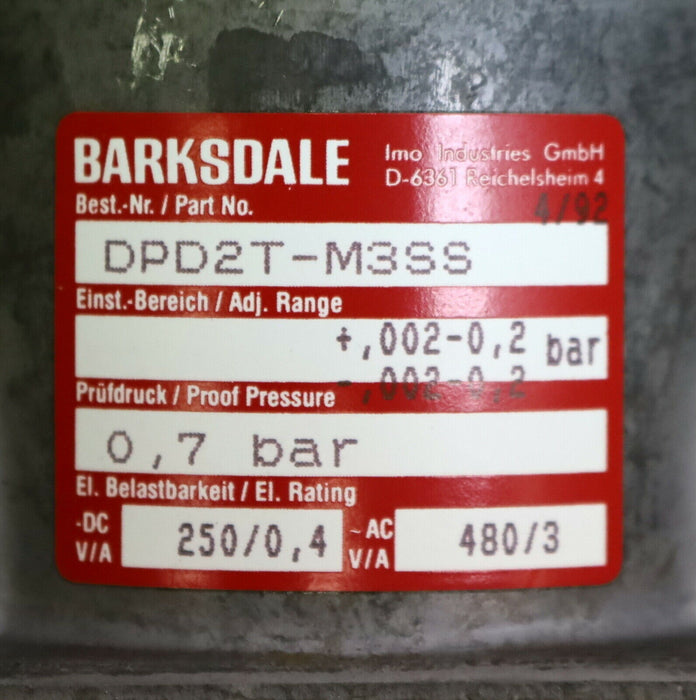 BARKSDALE Membran-Differenzdruckschalter DPD2T-M3SS R2T-0141  +/- 0,02-0,2bar