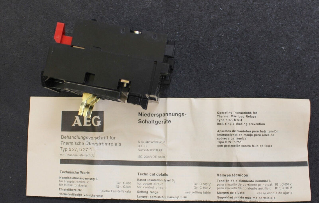 AEG Thermisches Überstromrelais b27 1,2-1,8A Thermal overload relay 910-341-227
