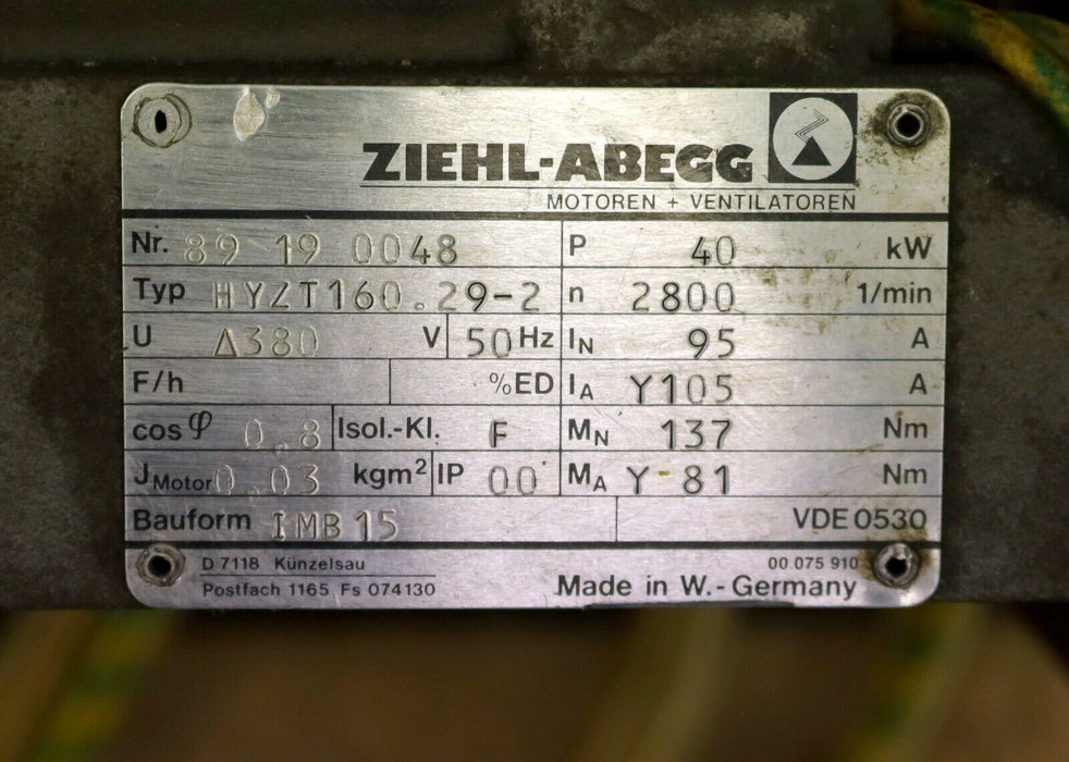 ZIEHL-ABEGG 40kW Motor für Schraubenspindelpumpe HYZT.160.29-2 380V 50Hz