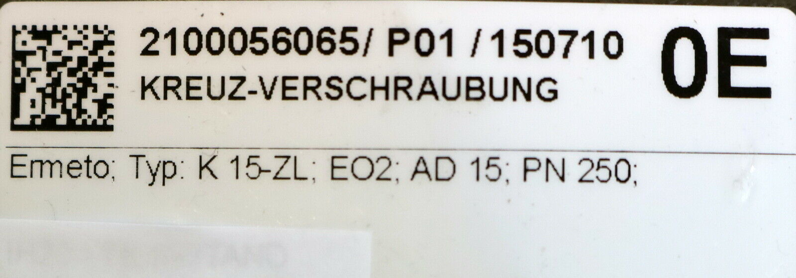 PARKER / ERMETO Kreuzverschraubung K15-ZL AußenØ 15mm PN250 Stahl verzinkt