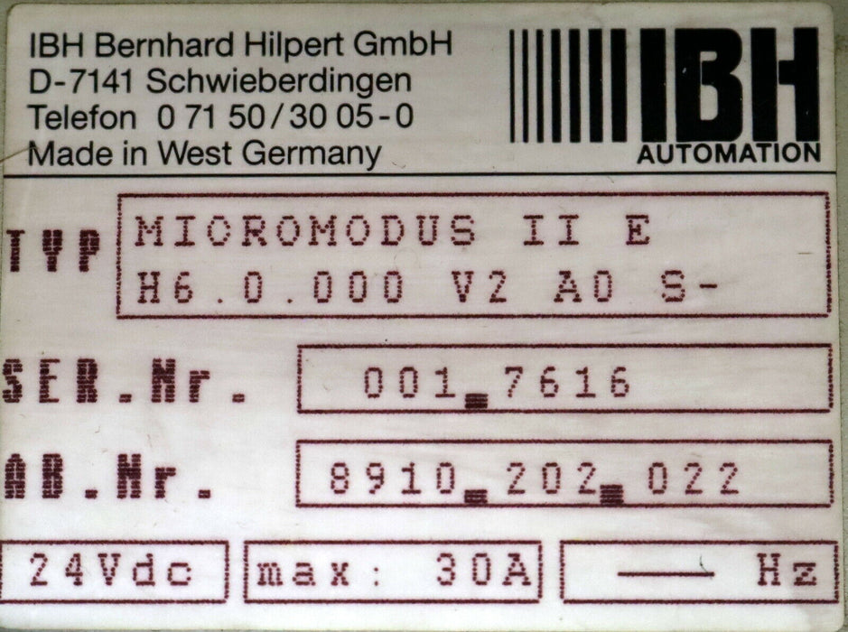IBH KLINGELNBERG DR. WIENER MICROMODUS II E Rack + Bedienterminal H 6.0.000 V2 S