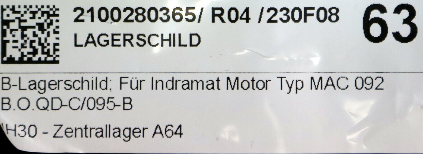INDRAMAT B-Lagerschild Nr. 250486 für INDRAMAT Motor MAC 092 B.O.QD-C/095-B-0/WF