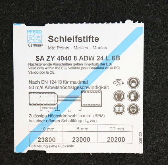 PFERD 50 Stück Schleifstifte Profiprodukte f. Stahlguss SA ZY 4040 8 ADW 24 L 6B