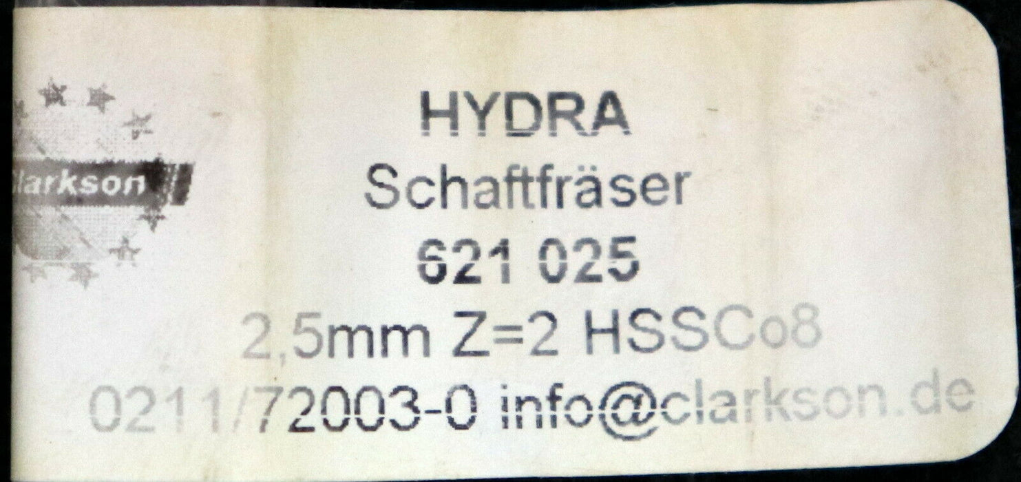 CLARKSON 4 Stück Hydra Schaftfräser 0211/72003-0 Art. Nr. 621025 Ø 2,5mm