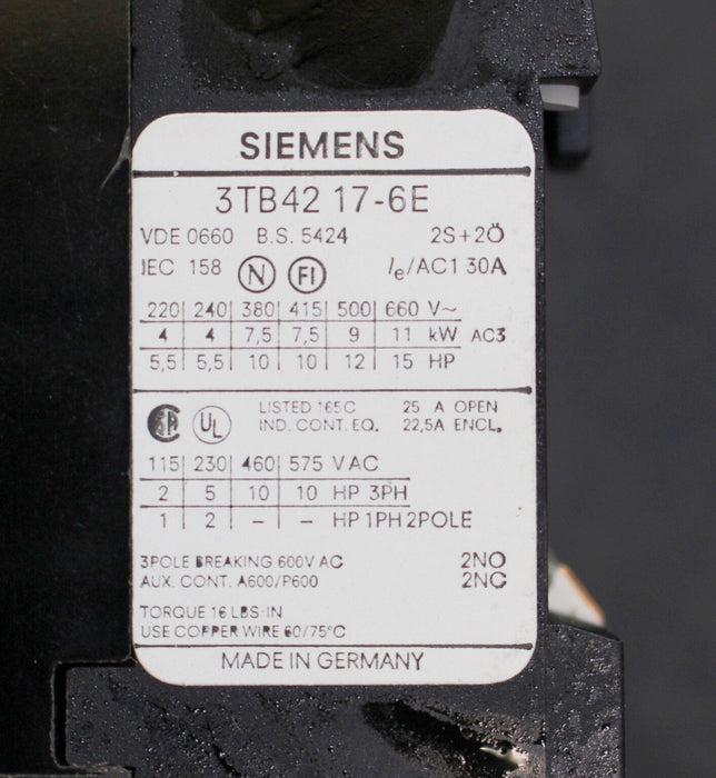 SIEMENS Schützwendeschalter contactor type reversers 3TD4210-OC 7,5kW 380V 220V