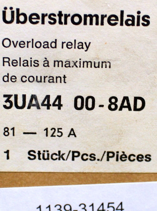 SIEMENS thermisch verzögertes Überlastrelais 3UA4400-8AD - 81-125A - 1 Wechsler