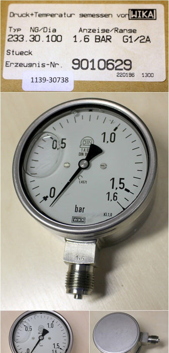 WIKA Präzisionsmanometer 233.30.100 0/1,6bar - Kl. 1,0 - E-NR. 9010629